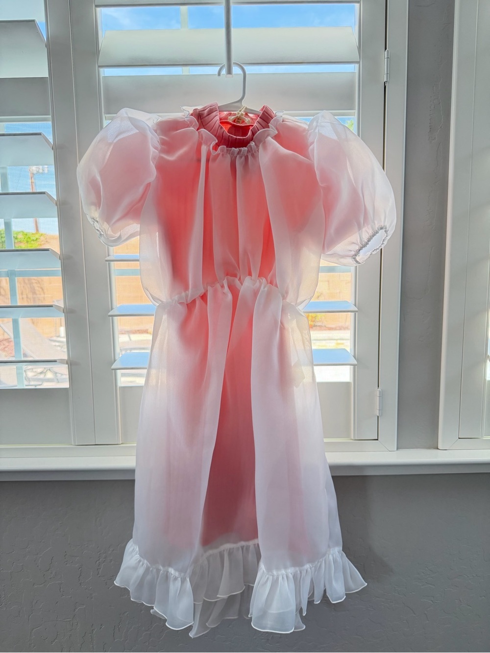 The Sunday Collective Ruffled Concert Dress Coral Organza Puff Sleeve 10Y NWT